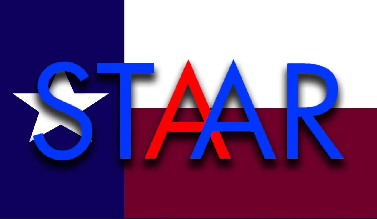 Red, white and blue STAAR testing logo