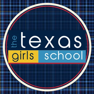 The Texas Girls School logo, a navy and red plaid circular emblem.