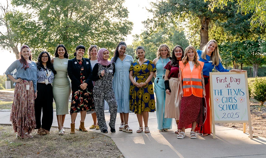 Group of teachers smiling on the first day at The Texas Girls School 2025