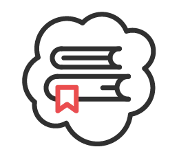 2 books and bookmark inside of a cloud icon